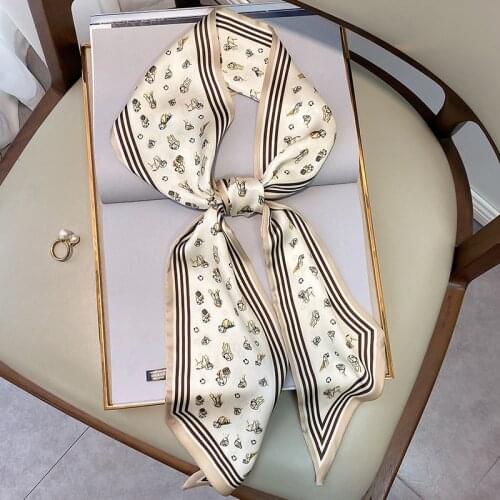 Dog Print Scarf Women Silk Bag Scarves Luxury Brand Skinny Narrow Design Wrist Towel Foulard Neckerchief Headband Ladies Female