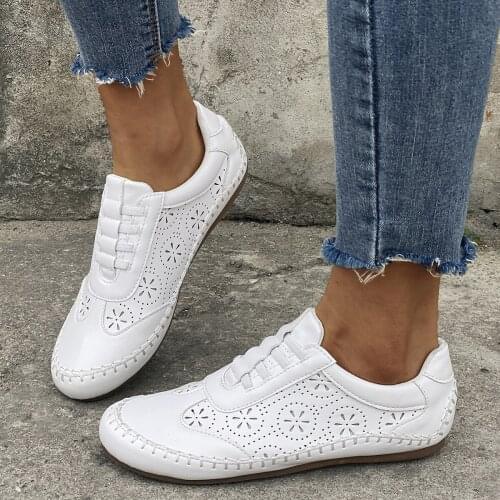 Women Hollow Flat Shoes Breathable Casual Shoes 2021 Slip on Loafers Ladies Soft Comfortable Walking Footwear Chaussures Plates
