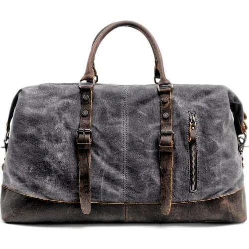 Mens retro canvas large capacity handbag simple multifunctional handbag oil wax canvas waterproof leather travel bag big bag