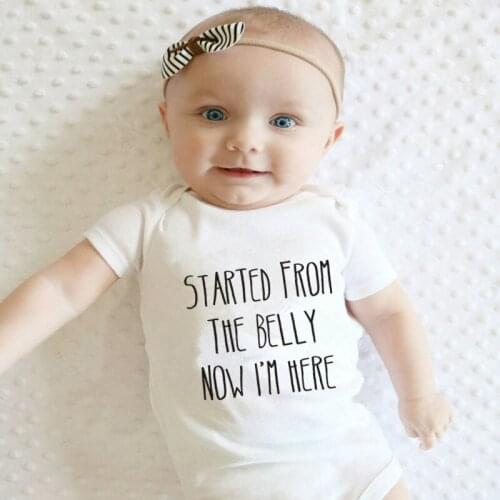 Funny Newborn Infant Clothes Started From The Belly Print White Short Sleeves White Cottons Baby Bodysuits 0-18M Baby