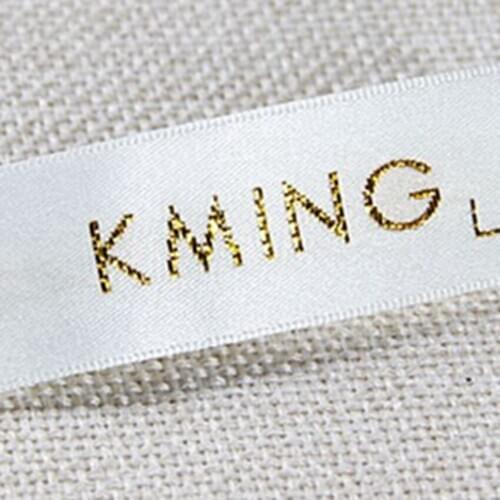 Customized clothing label gold thread washable garment labels brand name labels black satin woven tags