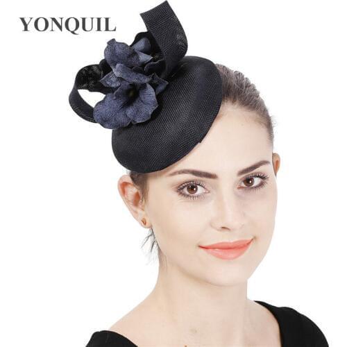 Charming Fashion Navy Wedding Hat Bride Women Elegant Fascinator Prom Derby Show Race Elegant Headpiece Flower Hair Accessories