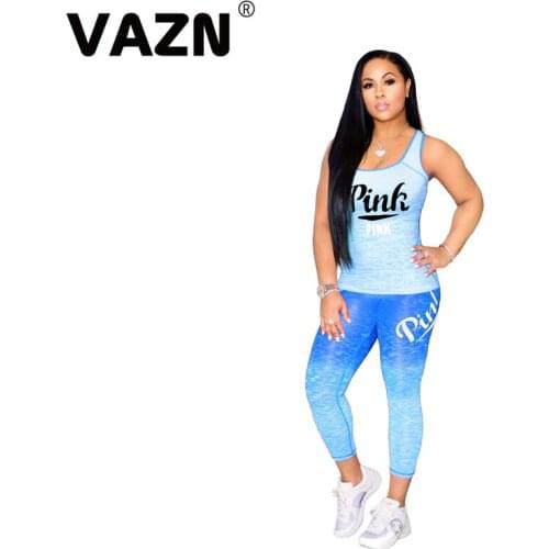 VAZN 2020 High Quality High Street Casual Letter Young Tracksuits Daily Regular Tank Top Long Pants Slim Women 2 Piece Set
