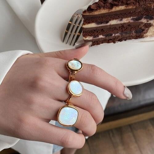 Shell Chunky Ring For Women INS Geometry Adjustable Gold Punk Vintage Rings Aesthetic For Teen Girls Trendy 2021 Jewelry KBR215