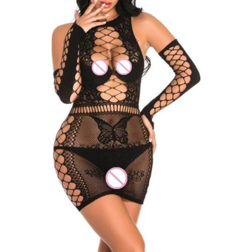 Plus Size Nightwear Dress Sexy Lingerie Women Nightgown Erotic Babydolls Female Catsuit fishnet Butterfly Underwear Dropshipping