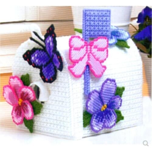1 set, 5D hand-made DIY material package wool three-dimensional embroidery kit roll paper square tissue box flower and butterfly