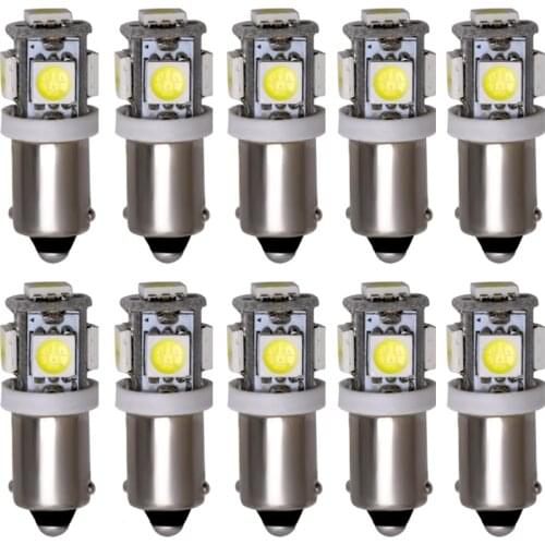 10pcs BA9S T4W 5050 5SMD LED Bulbs Interior Lamp Side Marker Backup Tail Reading Bulb Door License Plate Light White Red Yellow