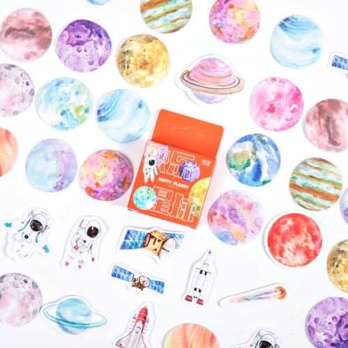 46pcs Happy Planet Diary Stickers Set Mini Space Travel Plane Rocket Astronaut Sticker Home DIY Art Adhesive Decoration A6398