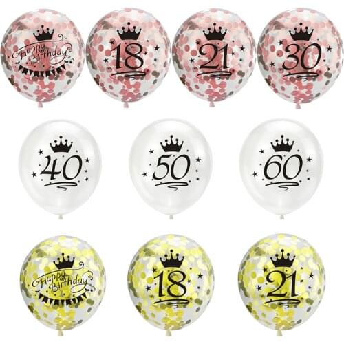 5pcs 12inch Confetti Happy Birthday Latex Balloons 16 18 21 30 40 50 60 Years Old Birthday Party Anniversary Decoration Supplies