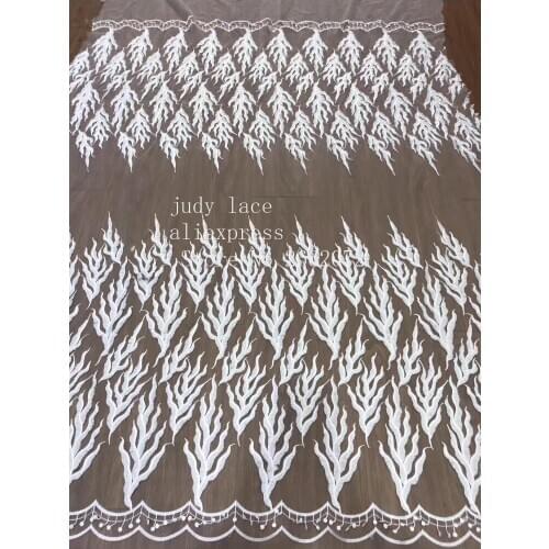 5yards/bag ZC84# White embroidery lace fashion French style simple line fabric used for wedding dress fashion stage