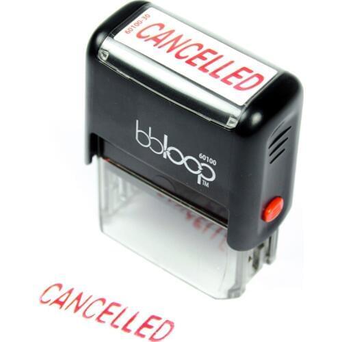 BBloop Stamp "CANCELLED" Self-Inking, Rectangular. Laser Engraved. RED