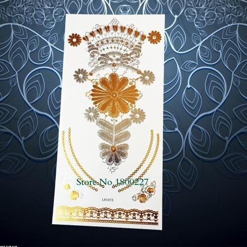 Glitter Rose Lace Gold Metallic Tattoo Body Art Flash Temporary Tattoo Sticker 21x10cm Waterproof Tatoo Wedding Arm Hand Henna