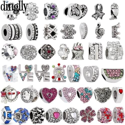10pcs/lot Rhinestone Love Letters Heart Beads Love Arrow Big Hole Gift Box Beads Fit Diy Bracelets Jewelry Making Accessories