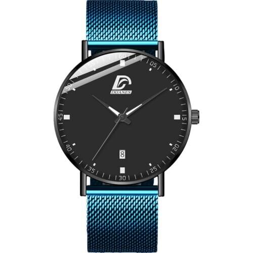 Fashion Luxury Mens Quartz Wristwatch Business Calendar Watches Blue Stainless Steel Mesh Belt Analog Watch Relogio Masculino