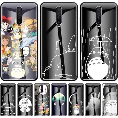 Studio Ghibli Totoro Black Glass Phone Case for Xiaomi Redmi Note 9S 8 Mi Poco X3 NFC 9 7 8T 10T 9T 10 Lite K40 Pro 5G Cover