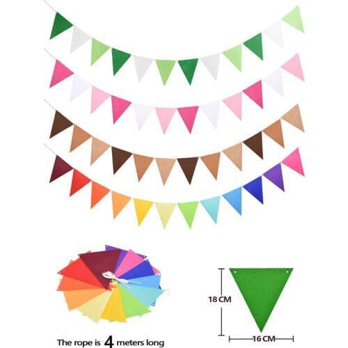 4M 12 Flags Hanging Banners Felt Cloth Garland Wall Hanging Bunting Flags Pennant Baby Shower Wedding Birthday Party Decoration