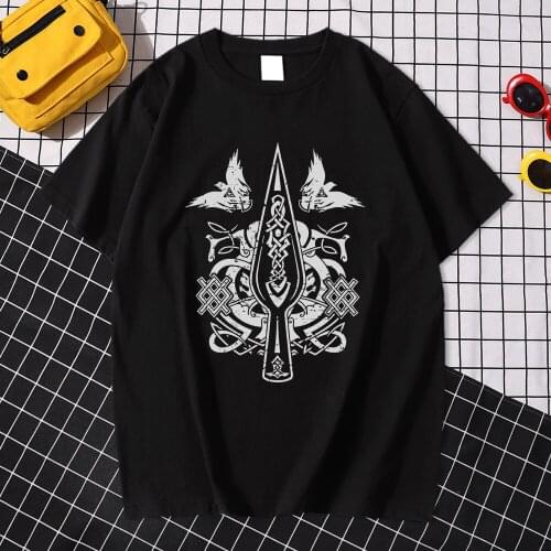 Vikings Season Viking War Spear T Shirt Brand Loose Summer Printed T Shirts Top Men Cool Street Hip Hop Short Sleeve Tshirt