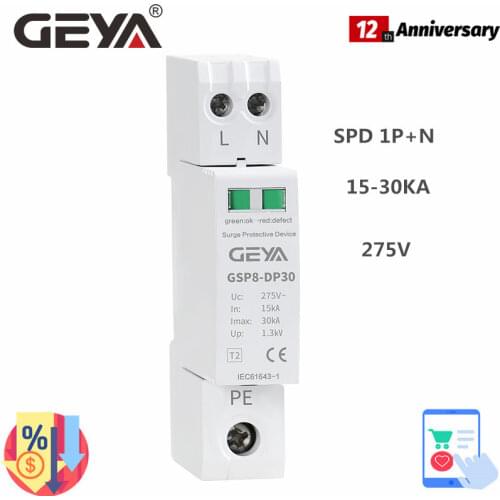 GEYA 1P+N SPD 15-30KA Surge Protector Lightning Protection Surge Arrester Surge Protective Device Din Rail