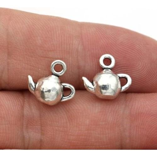 JAKONGO Antique Silver Plated Teapot Charms for Jewelry Making Bracelet Findings DIY Accessories 12x13mm 20pcs/lot
