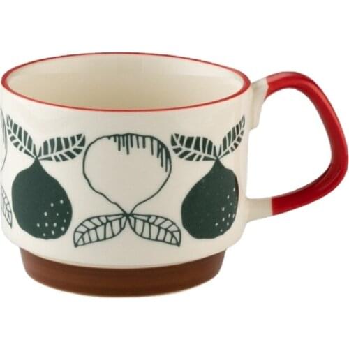 Handmade Ceramic Coffee Mug with Handle Flowers Oatmeal Breakfast Cup Milk Afternoon Tea Cups Office Tazas De Cafe Japan Style