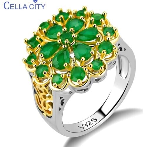 Cellacity Luxury Flower Design Hollow out Silver 925 Jewelry Gemstones Emerald Ring for Women Creative Female Anniversary Gift