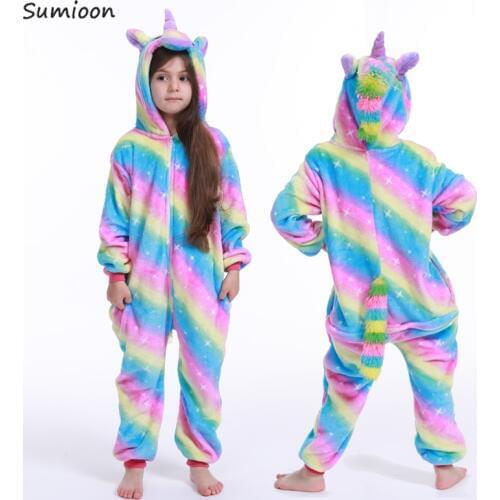 Kigurumi Onesie Kids Pijamas Unicorn Pajamas for Boys Girls Winter Animal Pyjamas Children Sleepwear Teen Overalls 4 6 8 10 Year