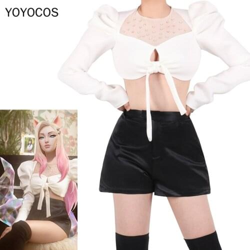 YOYOCOS New KDA Ahri Cosplay Costumes LOL Game Ahri Lovely girl group Halloween Cosplay Costume White Sexy puff sleeve Baddest