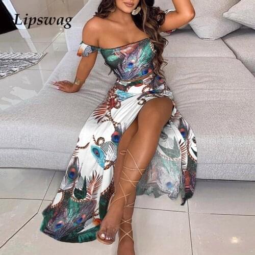 2021 Summer Fashion Two Piece Set Women Sexy Off Shoulder Tops And Split Long Party Dress Skirt Suits Elegant Ladies Outfits XXL