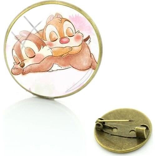 Disney Chipmunk Brooch Fashion Trend Brooch Accessories Jewelry Glass Brooch Cabochon Dome Jewelry Souvenir