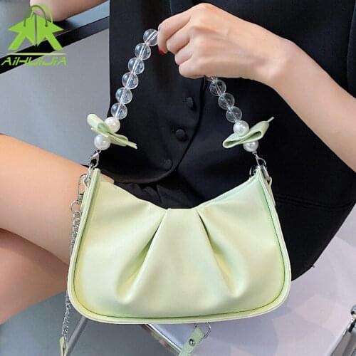 Fashion Chain Women Pleated Handbag Luxury Designer Solid Color Shoulder Bag New Crescent Shape All-match Female Messenger Bags
