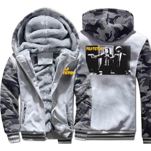 Pulp Fiction Movie Print 2019 Autumn Winter Jackets Men Bodywarmer Thick Camouflage Hoodies Fleece Fashion Casual Zipper Coat