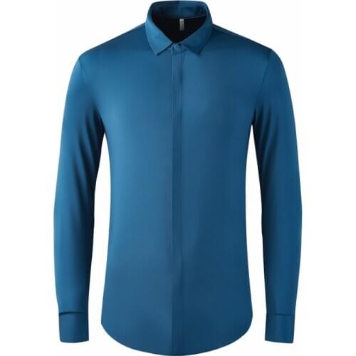 Brand quality Nylon Shirt Men Turn down collar Long Sleeve Slim Chemise homme Solid Color Business Male Dress Shirts Plus Size