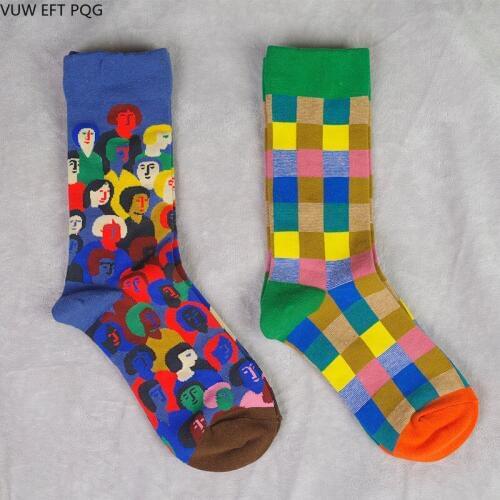 Men and women couples autumn and winter socks hip hop street fashion villain plaid personality fashion cotton socks