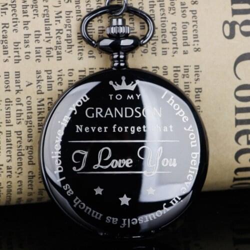 To MY SON Engraving Word Pocket Watches Roman Number Quartz Pocket Watches Unique Chain Boy Birthday Christmas Gifts