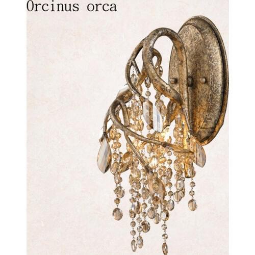 American style antique crystal wall lamp living room aisle bedroom bedside lamp garden creative tree branch crystal wall lamp