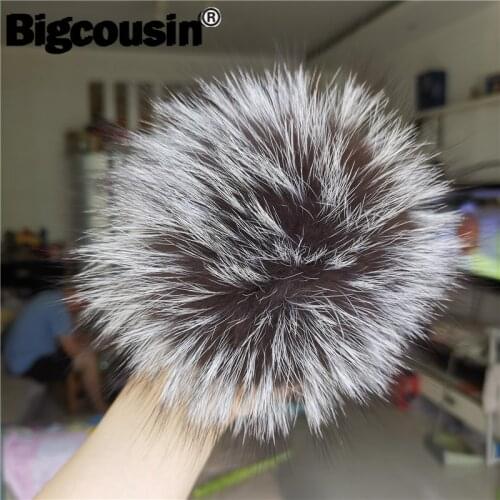 Wholesale 1PC Fluffy Real Silver Fox Fur pompoms 15cm Fur Pom Pom Handmade Fur Balls For Beanies knitted Hats Key Chain Bags