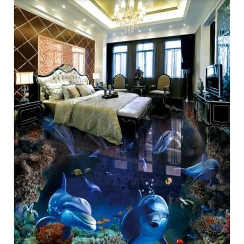 PVC Dolphin underwater world 3D stereo non-slip waterproof self-adhesive 3D floor sticker tiles bathroom 3D wallpaper