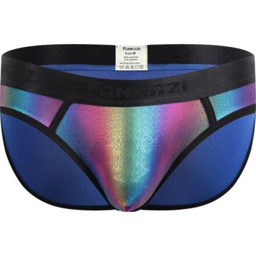 Sexy Man Rainbow Shiny Nylon Briefs Bulge Penis Pouch Men Sexy Funny Underwear Gay Male Novelty Jockstrap Panties Lingerie