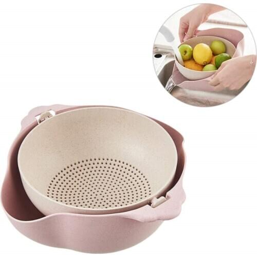 Drain Basket Double-Layer Plastic Food Strainer Fruit Wash Colander Bowl Rice Sieve Vegetable Drain Basket Kitchen StraiNER
