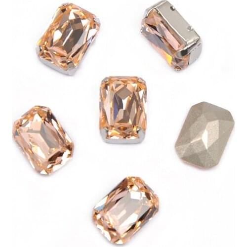 Light Peach Otagon Sew On Rhinestones With Gold Silver Frame Claw Pointed back Glass Strass Sewing Rhinestone For Jewelry Dress
