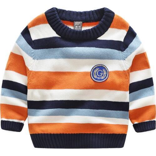 Boys sweater full cotton round collar striped sweater qiu dong baby pullover