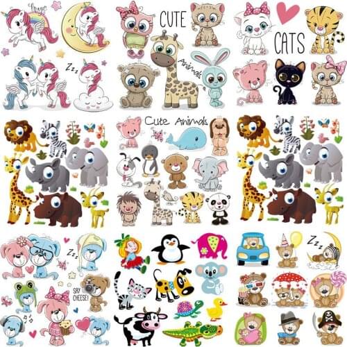 Iron on Cute Animal Patches Set for Kids Clothing DIY T-shirt Applique Heat Transfer Vinyl Unicorn Patch Stickers Thermal Press