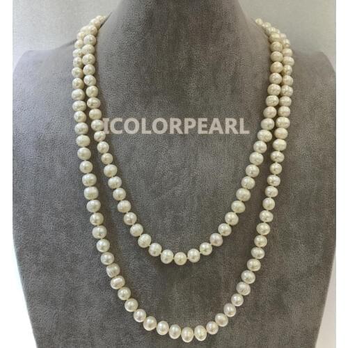 WEICOLOR 120cm 9-10mm Potato Shaped White Real Natural Freshwater Pearl Jewelry Sweater Necklace