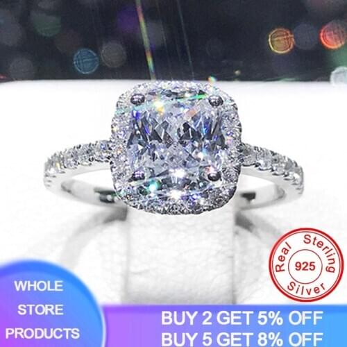 YANHUI White Topaz 925 Silver Ring Luxury 3ct Rectangle Zirconia Diamond Rings for Women Wedding Jewelry Ring with S925 Stamp