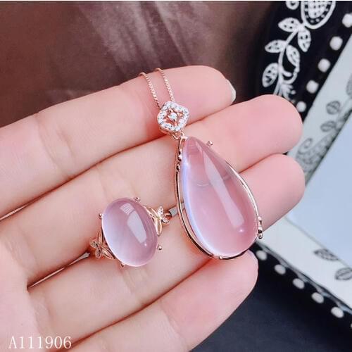 KJJEAXCMY boutique jewelry 925 sterling silver inlaid natural gemstone Furong stone female ring + necklace pendant support test