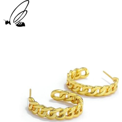 SSTEEL 925 Sterling Silver Stud Earrings Personality Hollow Designer Vintage Gold Chain Gift For Women Fine Accessories Jewelry