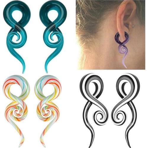 LNRRABC 1Pair 5mm Punk Earrings Women Glass Spiral Taper Flesh Tunnel Ear Stretcher Expander Stretching Plug Snail Body Jewelry