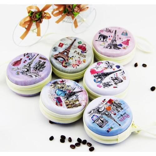 35PCS / LOT Women Coin Purse Cartoon Round Zipper Bag Small Purse Cute Pouch Bag Mini Cartoon Printing Earphone Bag