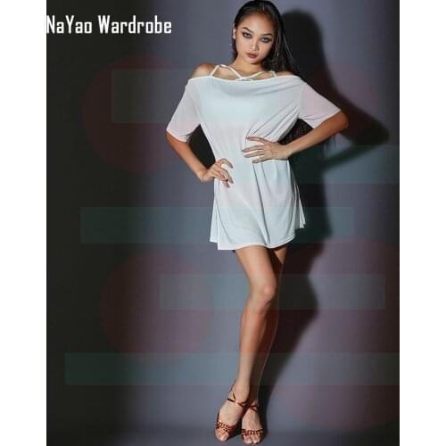 2021 New A1206 Female Latin Dance T-shirt Dress Women Tank Top Backless Dresses Ballroom Belly Cha Cha Dance Competition Costume