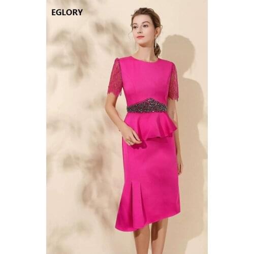 3XL Dress Vestidos 2020 Summer Business Inspired Women Crystal Beading Deco Short Sleeve Asymmetrical Green Rose Red Dress Femme